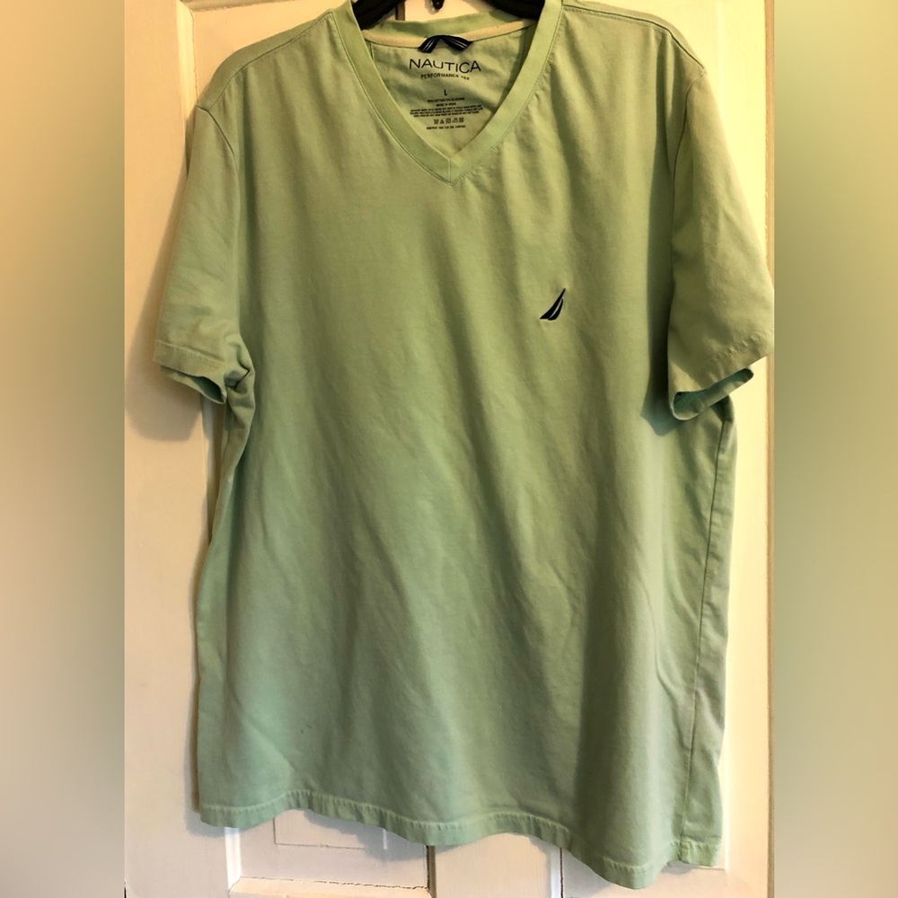 Nautica Light Green V-Neck Polo with Small Logo